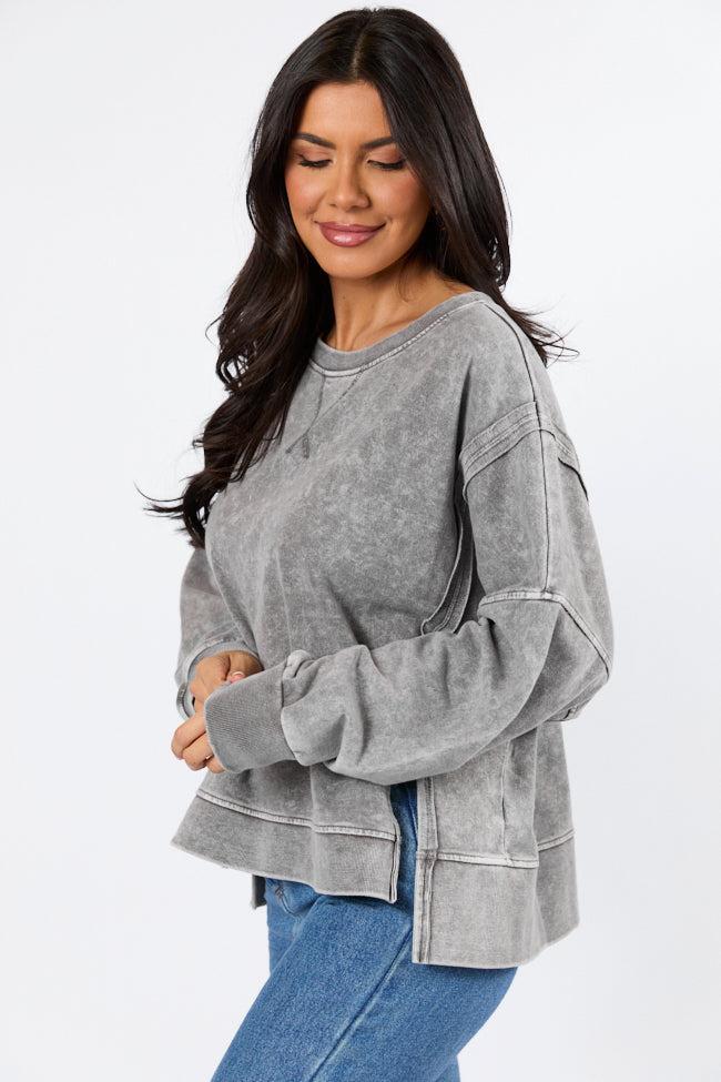 Around Town Charcoal Acid Wash Knit Pullover FINAL SALE Product Image