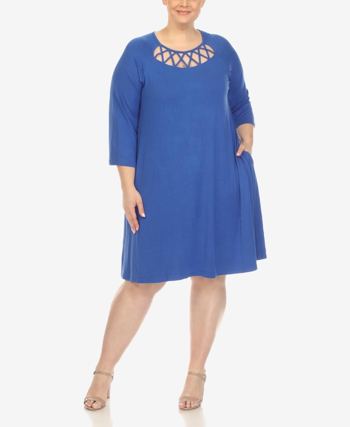 White Mark Plus Size Criss Cross Neckline 3/4 Sleeve Swing Dress Product Image