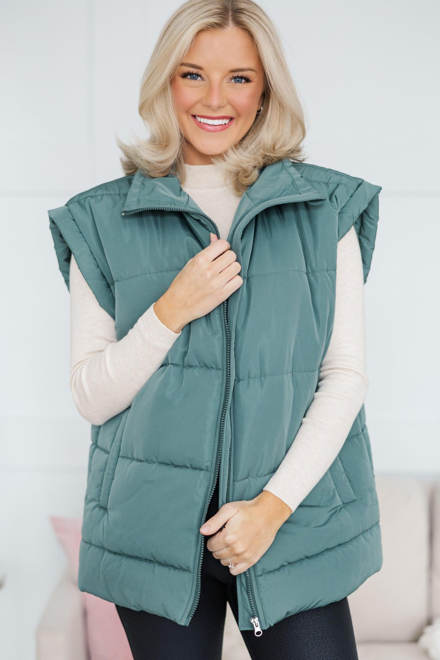Make You Happy Army Green Quilted Vest Female Product Image
