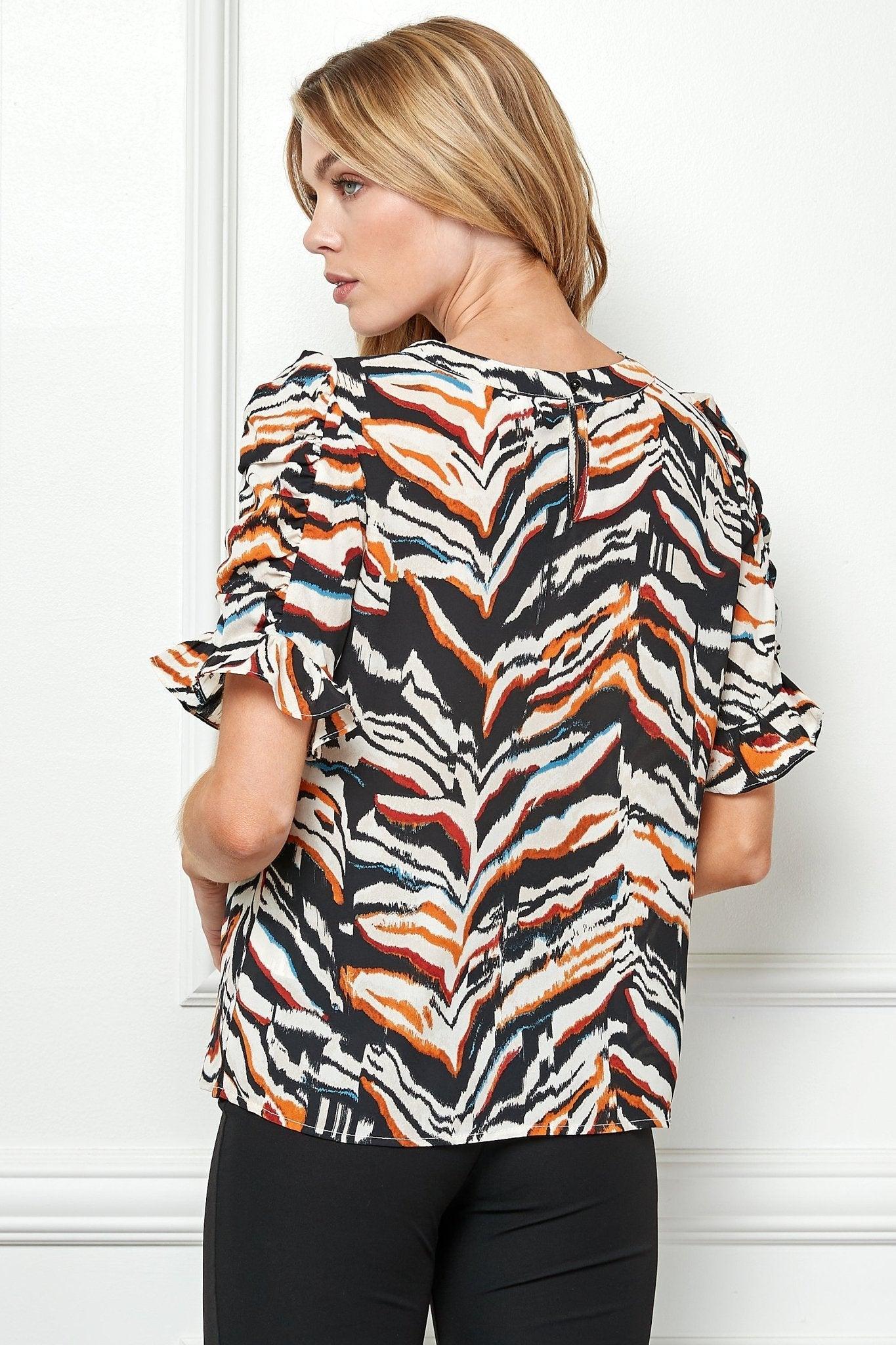 Black & White Tiger Rouche Sleeve Blouse Female Product Image