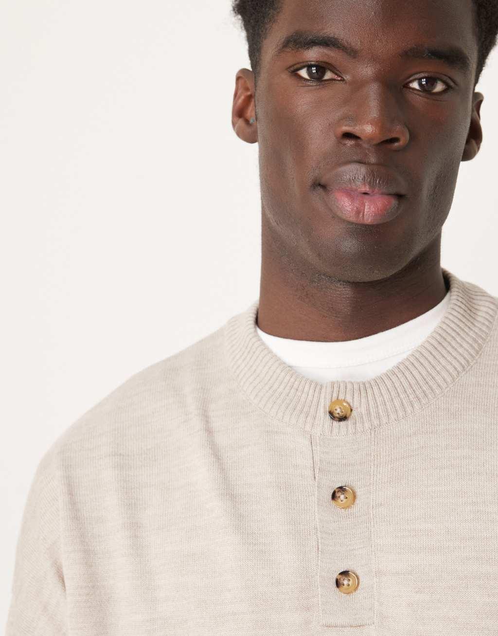 ASOS DESIGN oversized boxy fit knit henley neck sweater in stone Product Image