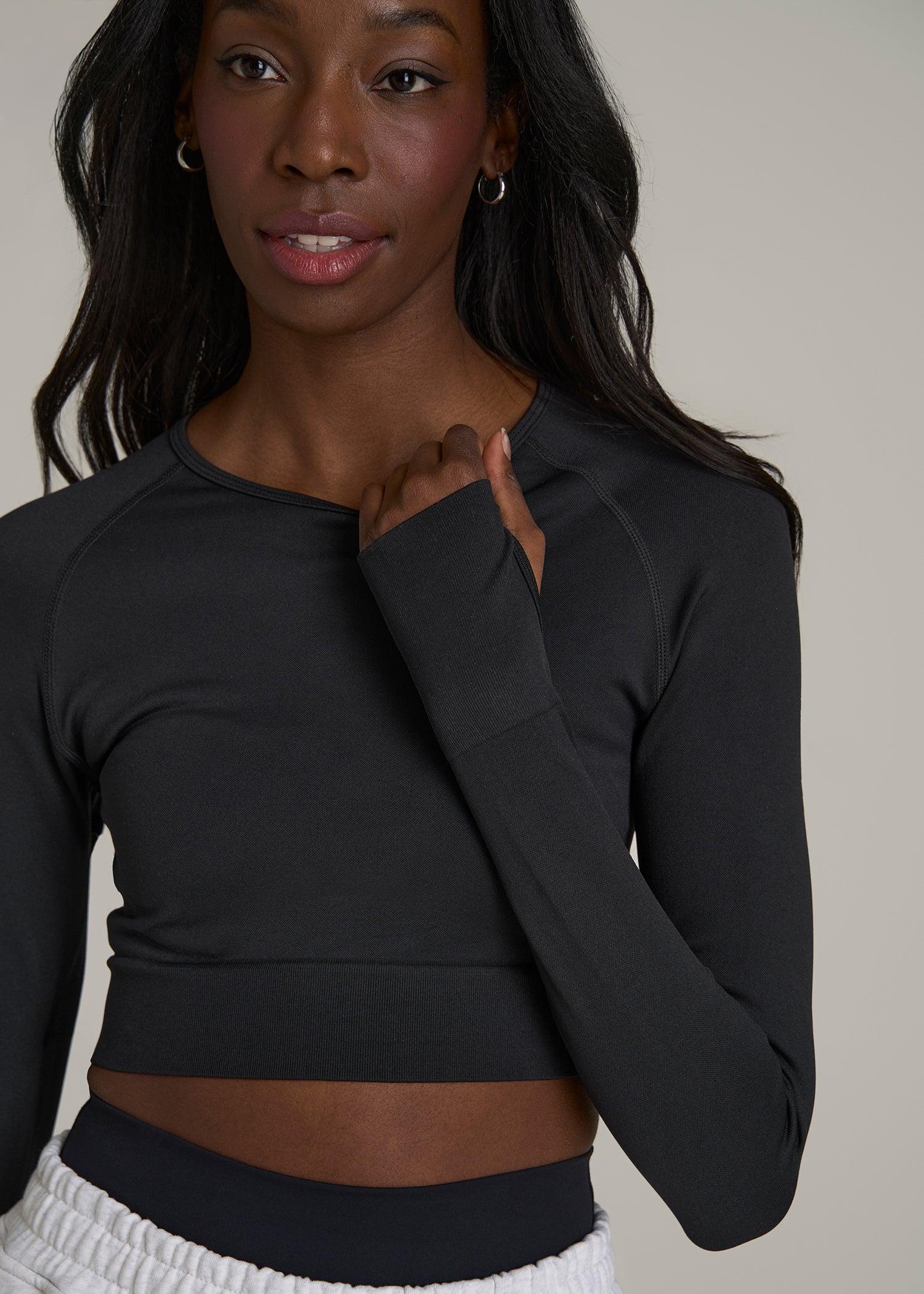 Compression Long Sleeve Cropped Training Top for Tall Women in Black Female Product Image