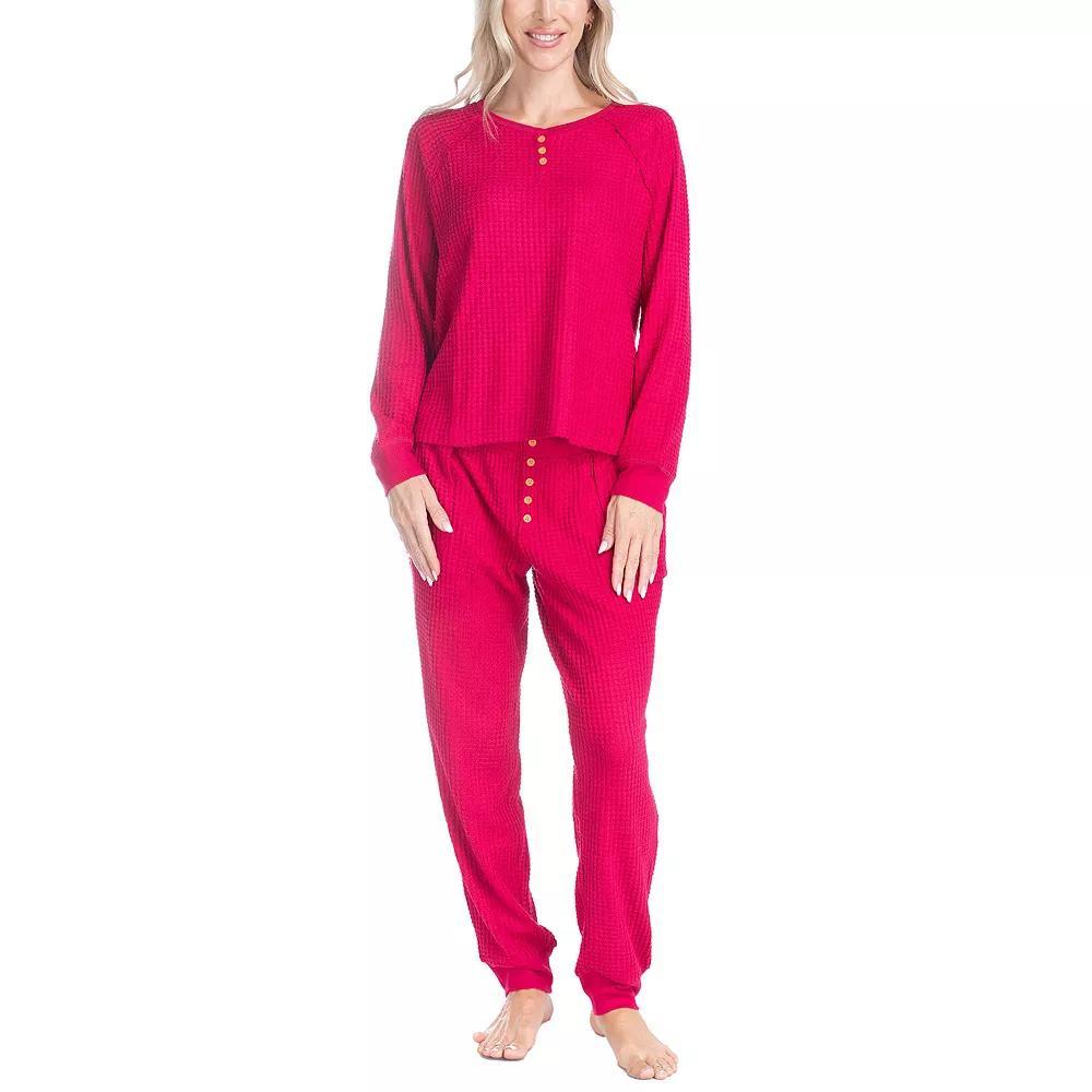 Women's Ocean Pacific® Waffle Knit Pajama Top & Pajama Bottoms Set, Size: Medium, Beige Product Image