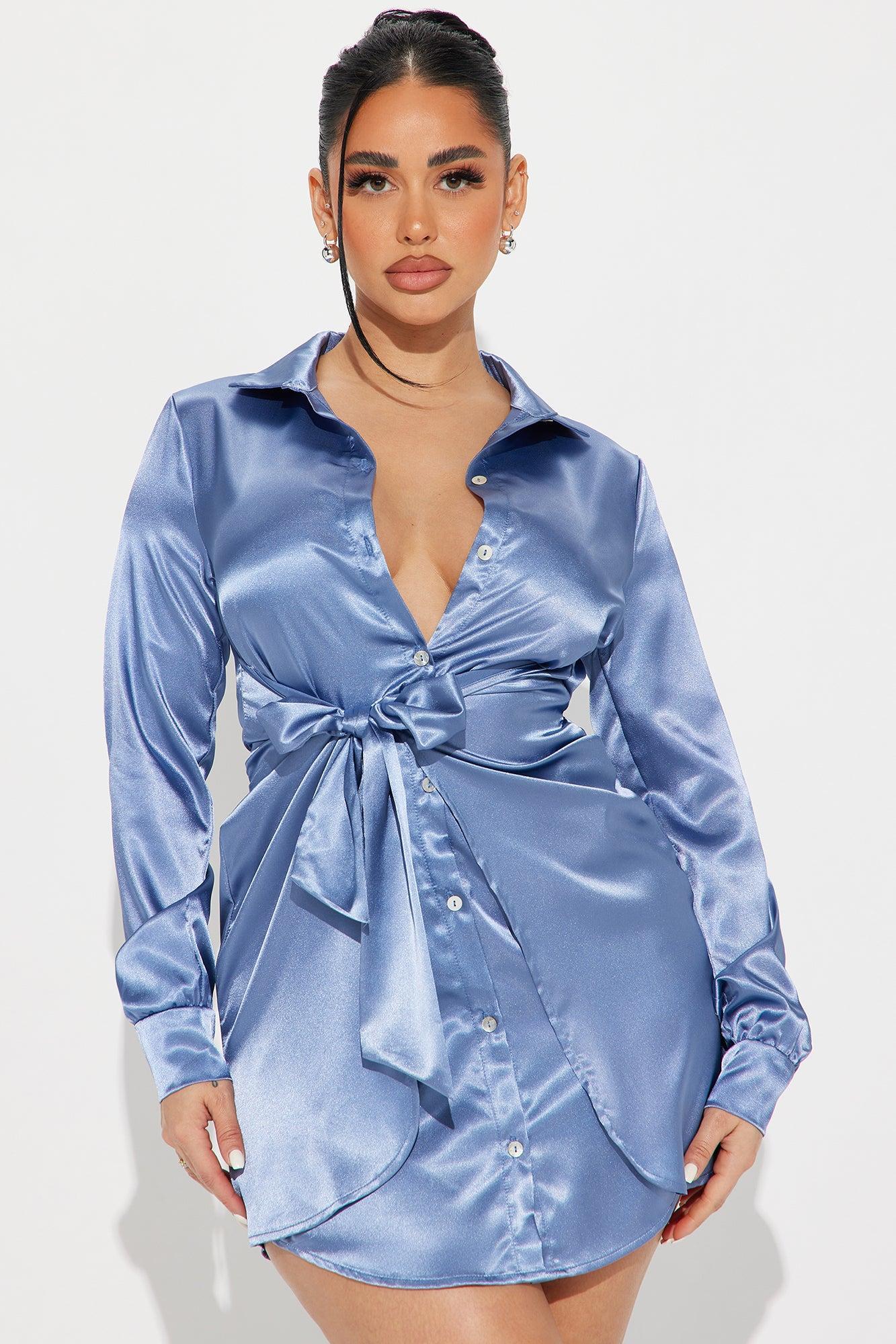 Jennifer Satin Mini Dress - Slate Blue Product Image
