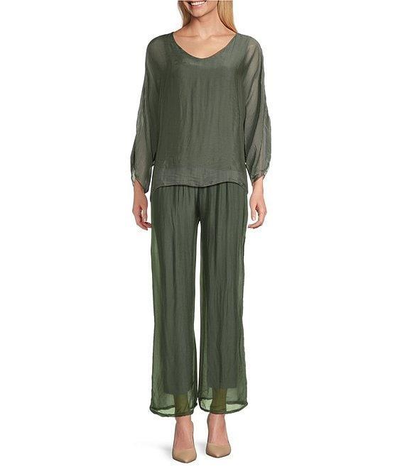 M Made in Italy Silky Wide Leg Pull-On Pants Product Image