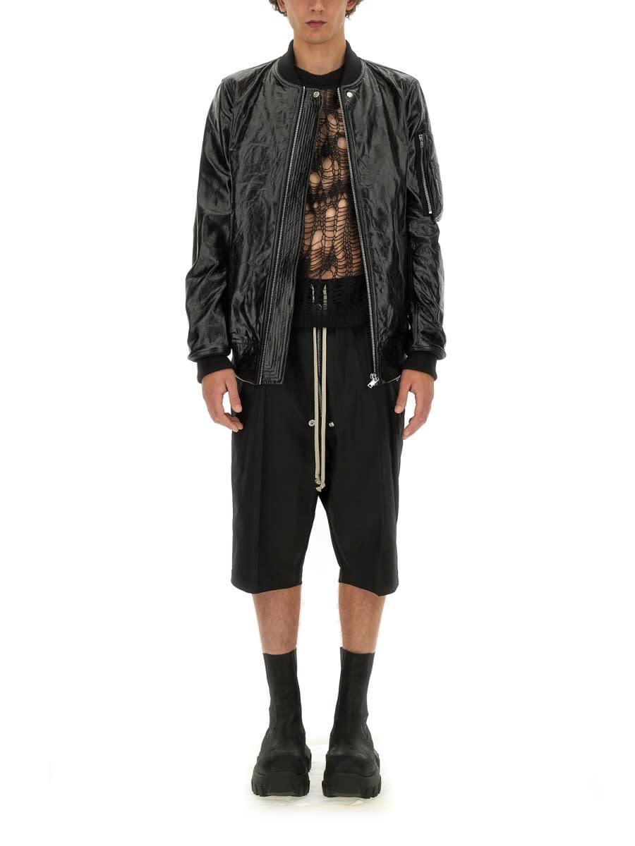 RICK OWENS Leather Bomber Jacket In Black Product Image