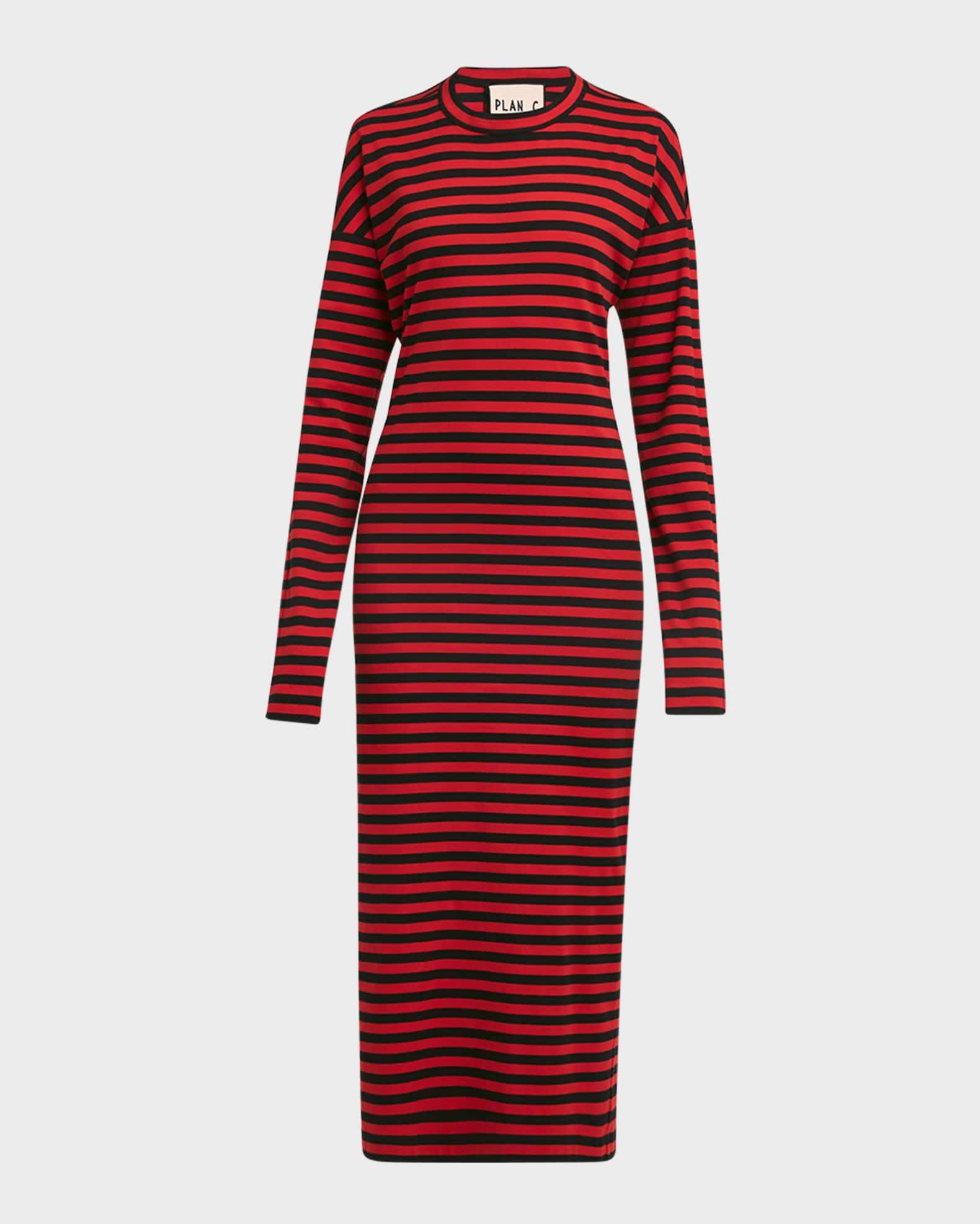 Striped Long-Sleeve Midi T-Shirt Dress Product Image