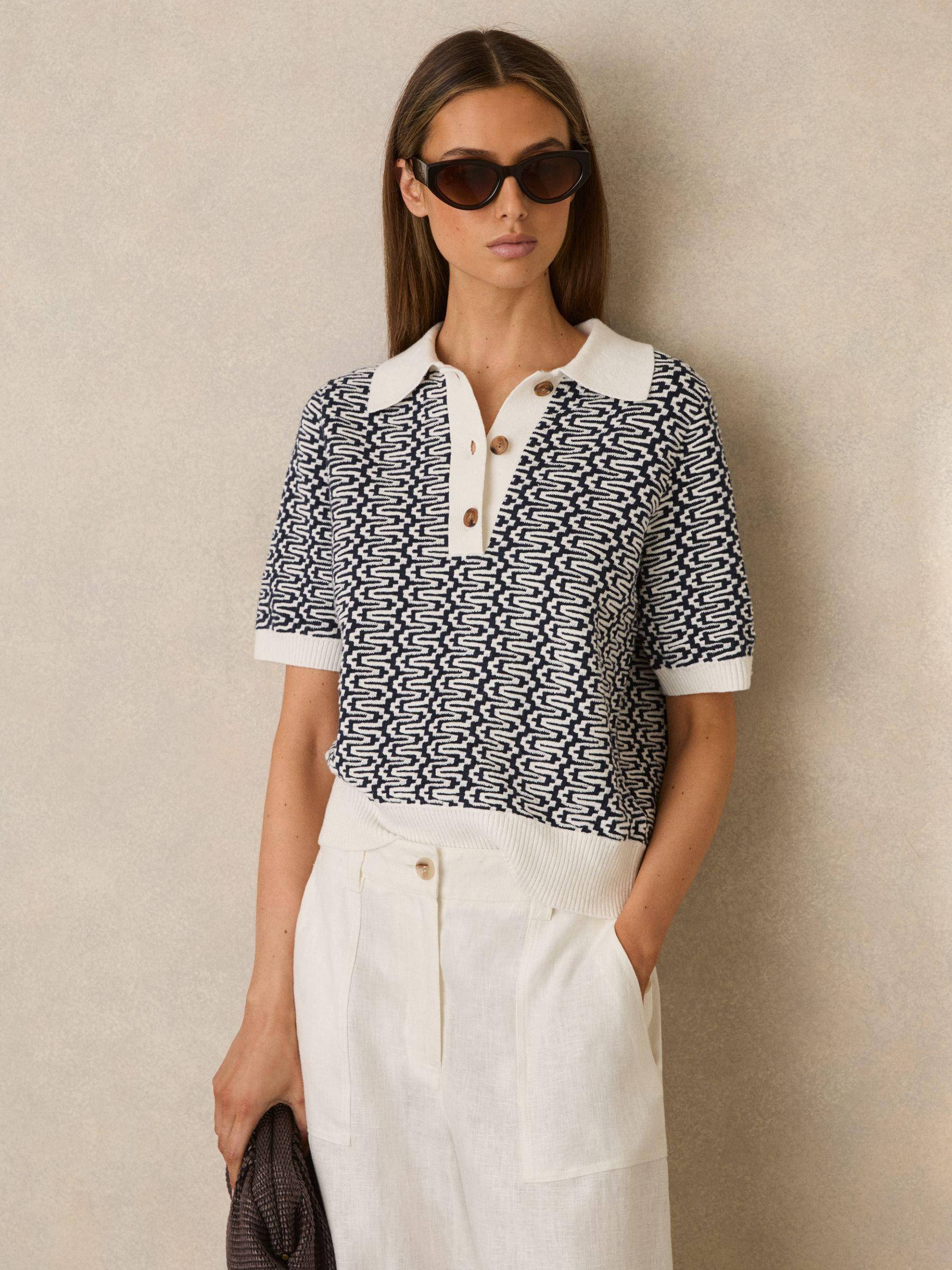 Zig-Zag Knit Polo Shirt in Blue/Ivory Product Image