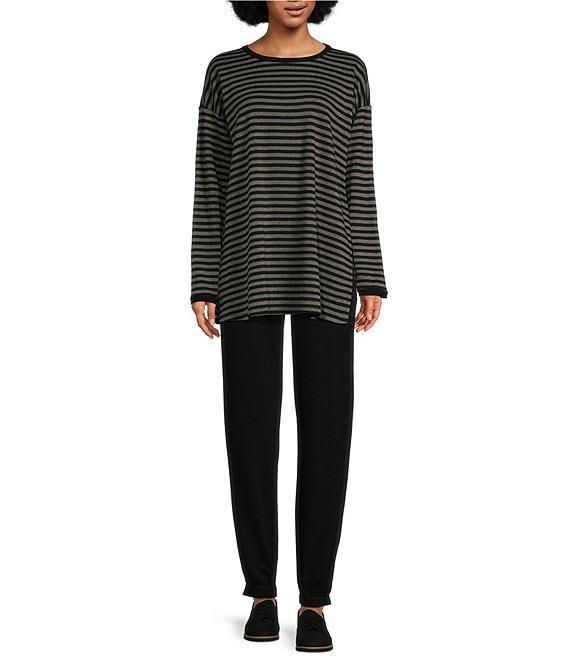 Eileen Fisher Striped Cozy Brushed Terry Round Neck Long Sleeve Long Boxy Top Product Image