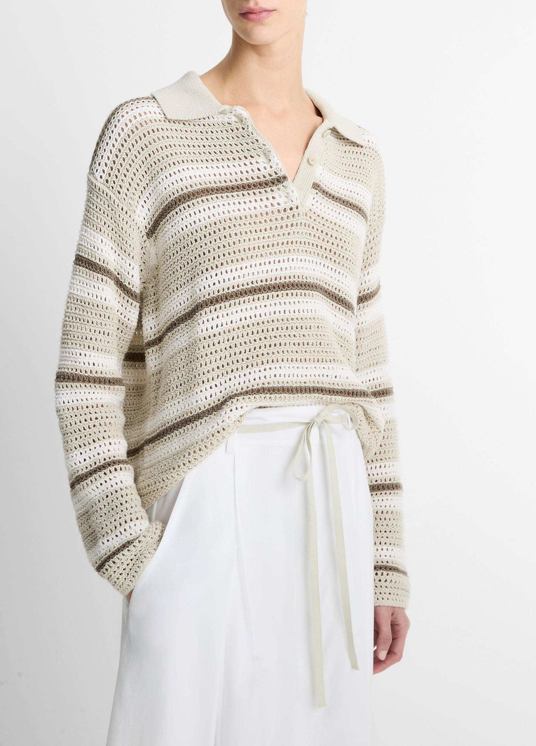 Mesh Stripe Italian Cotton Polo Sweater Product Image