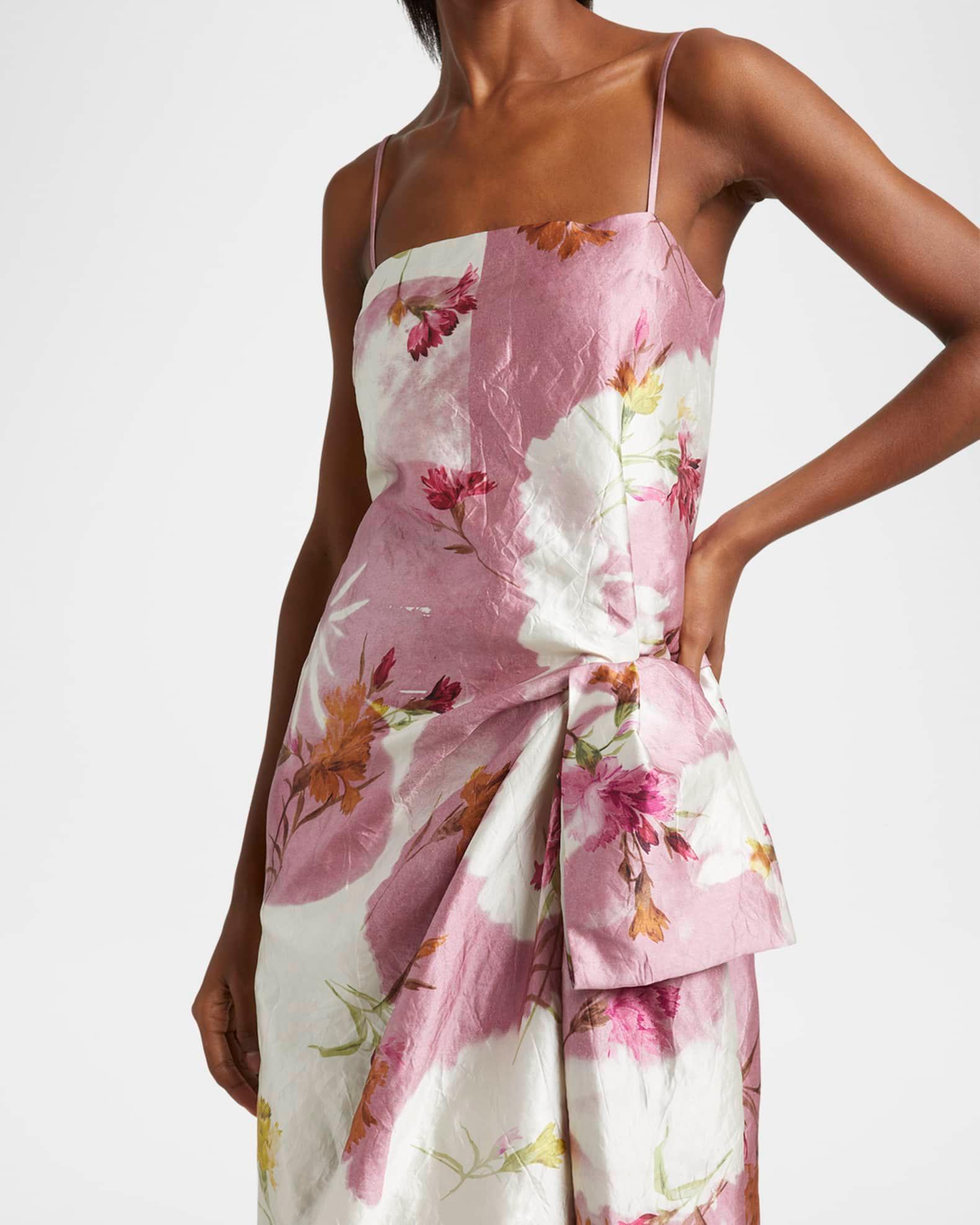 Floral Bow Draped Cocktail Dress Product Image