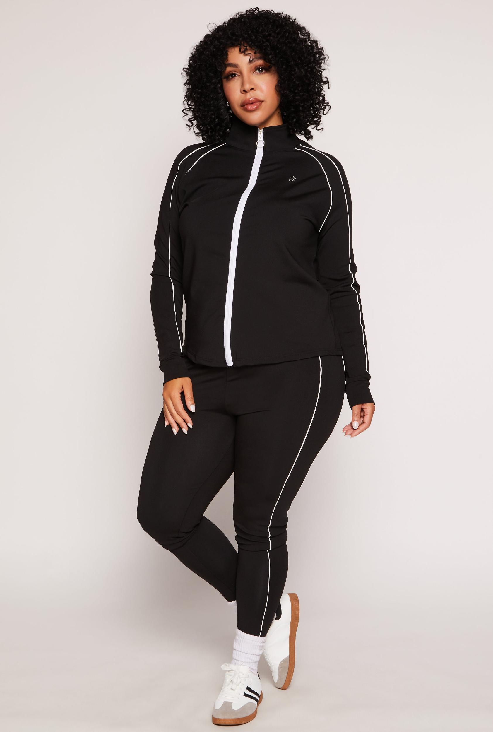 Womens Plus Size Contrast Piping High Waist Leggings Product Image