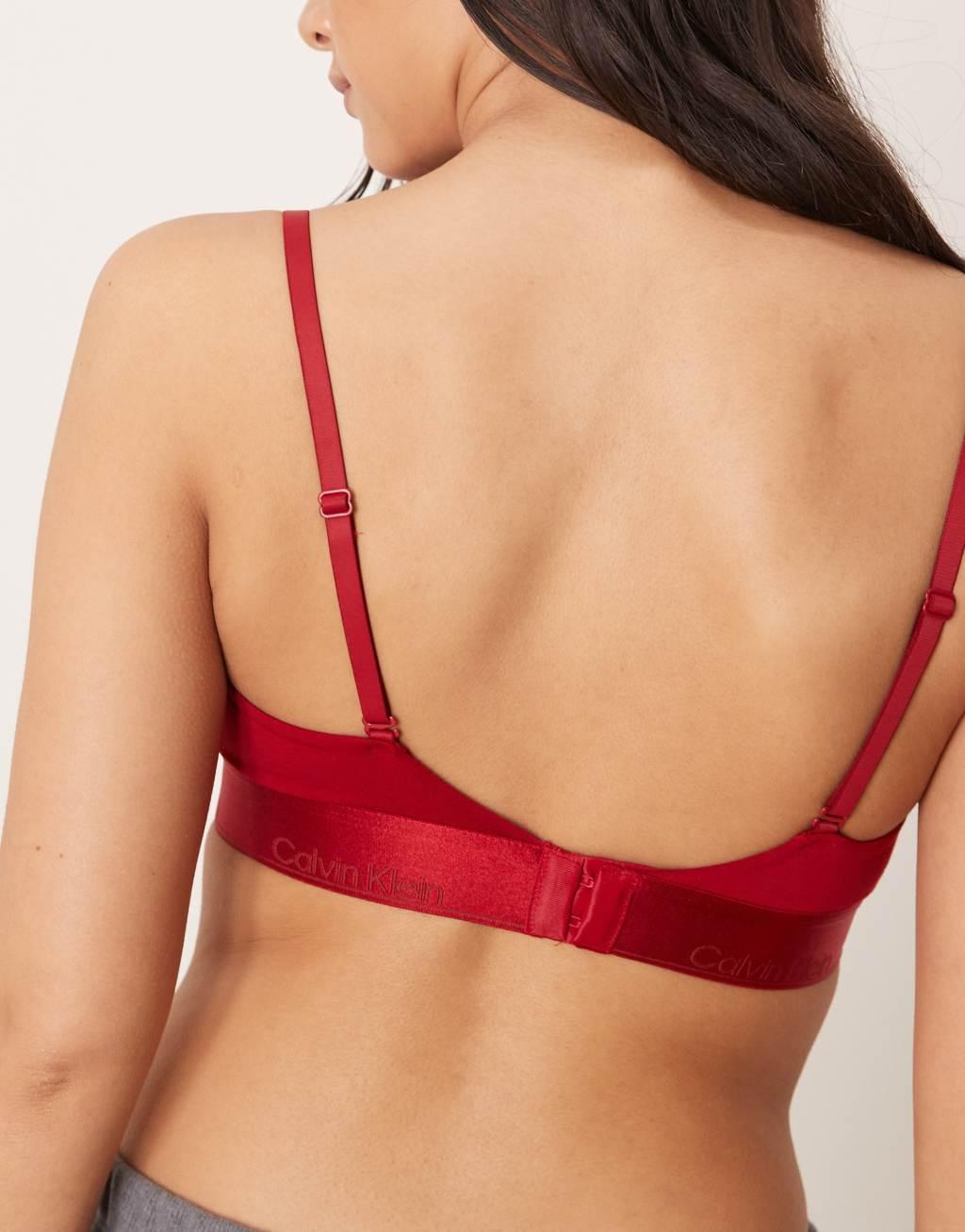 Calvin Klein Modern Cotton unlined triangle bralette with metallic logo taping in red Product Image