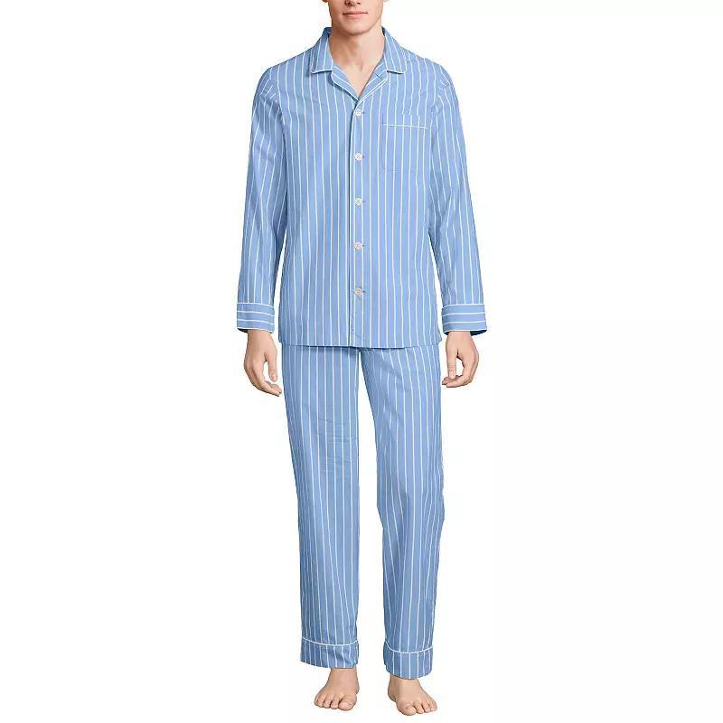 Men's Lands' End Essential Long Sleeve Top & Pants Pajama Set, Size: XXL, Grey Blue Stripe Product Image