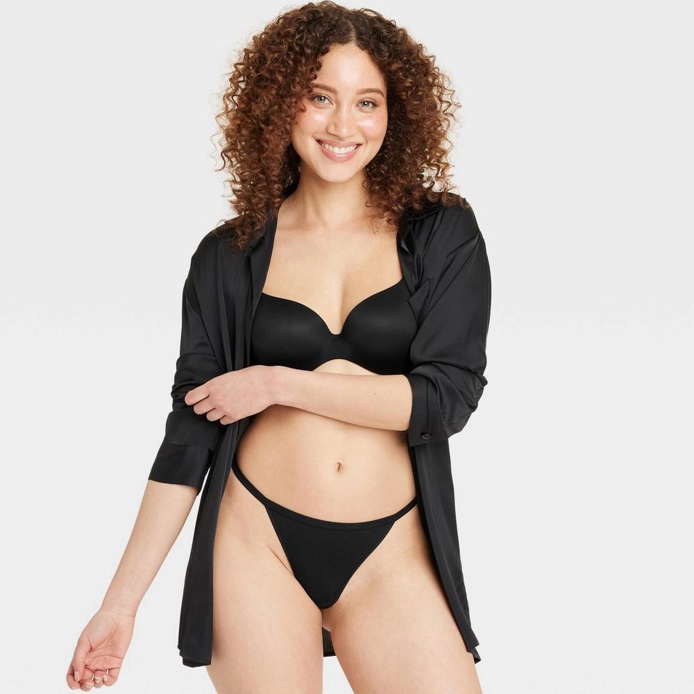Womens Cotton Blend String Thong Underwear - Auden Black M Product Image
