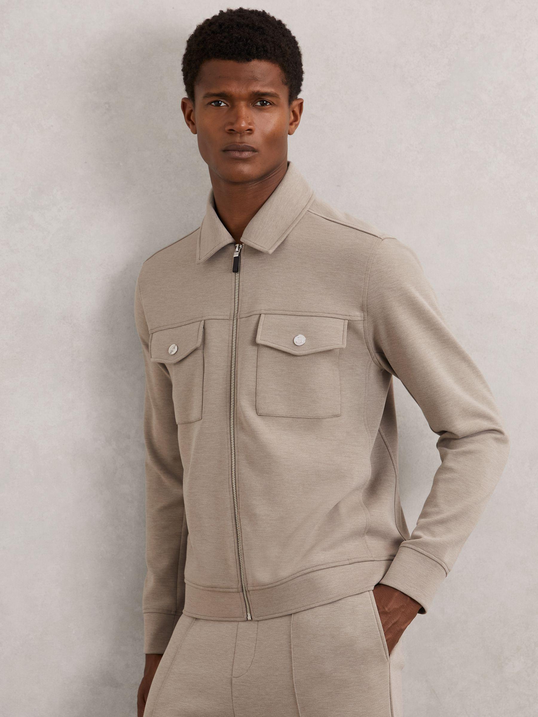 Interlock Jersey Zip-Through Jacket in Taupe Brown Product Image