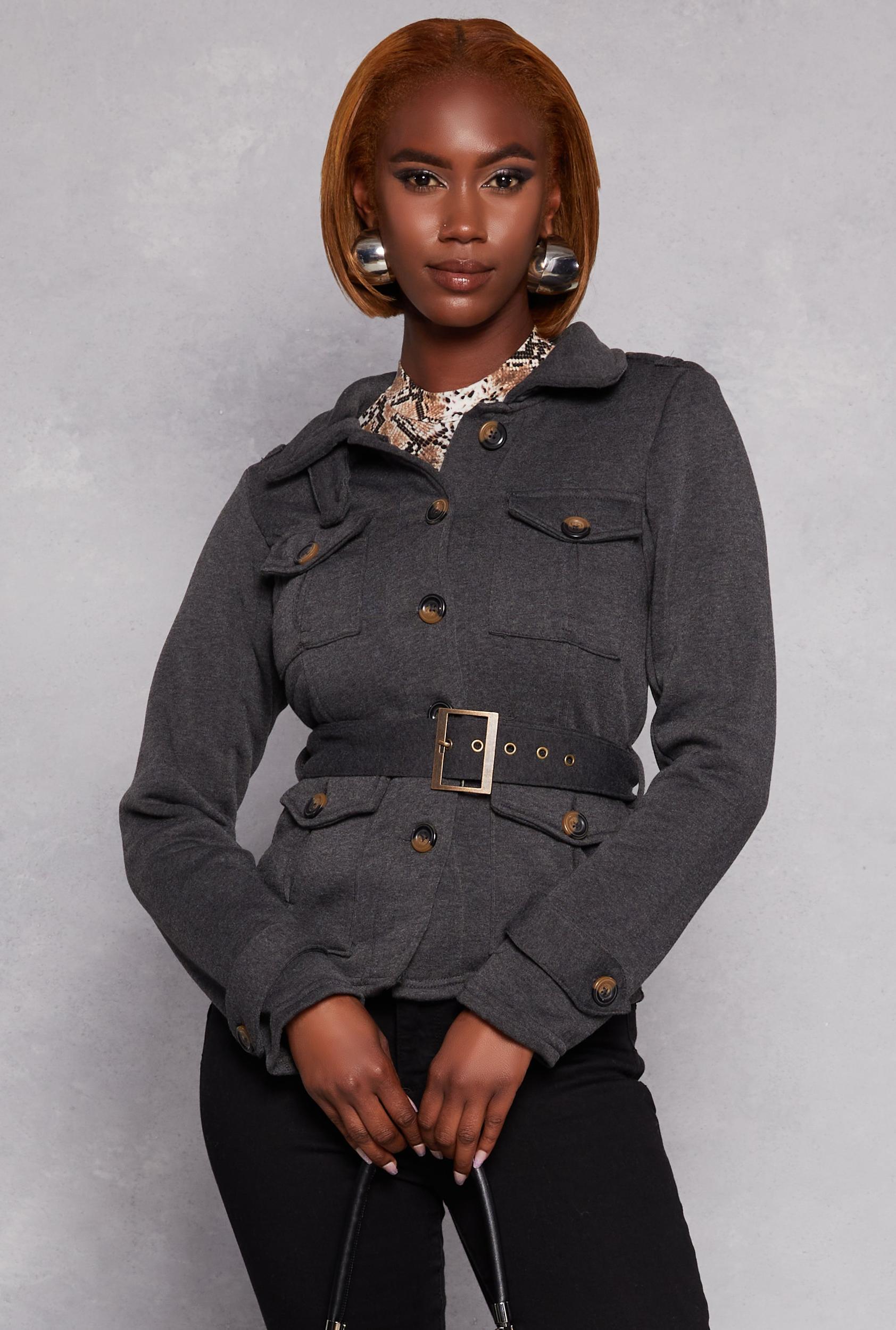Womens Belted Button Front Jacket Product Image