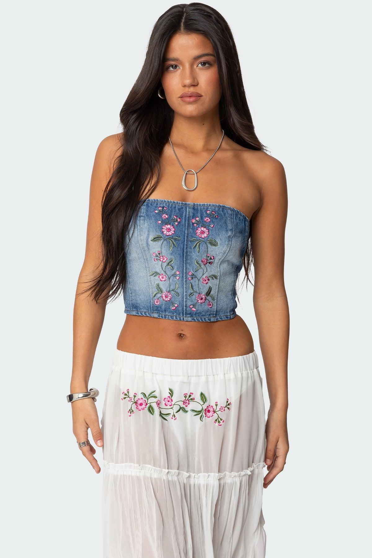 Tai Embroidered Tiered Maxi Skirt Product Image