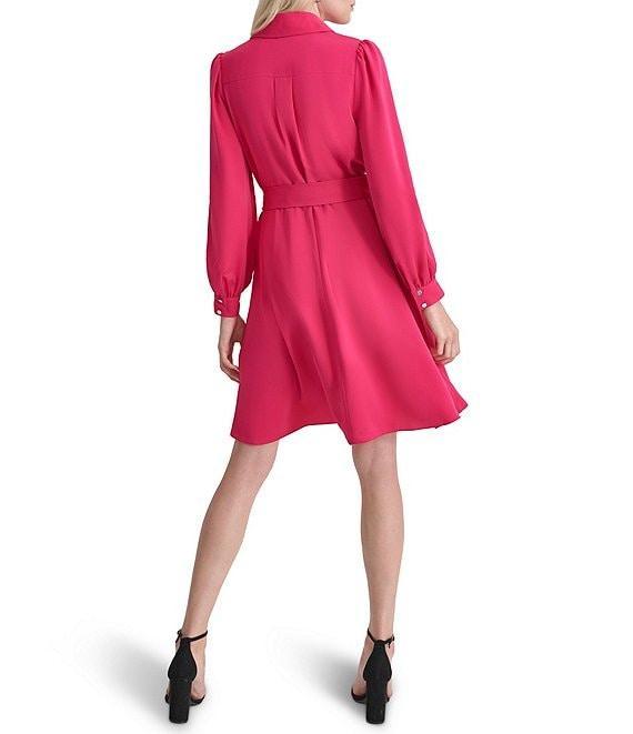 DKNY by Donna Karan Petite Size Collared V-Neck Long Sleeve Tie Waist Shirtdress Product Image