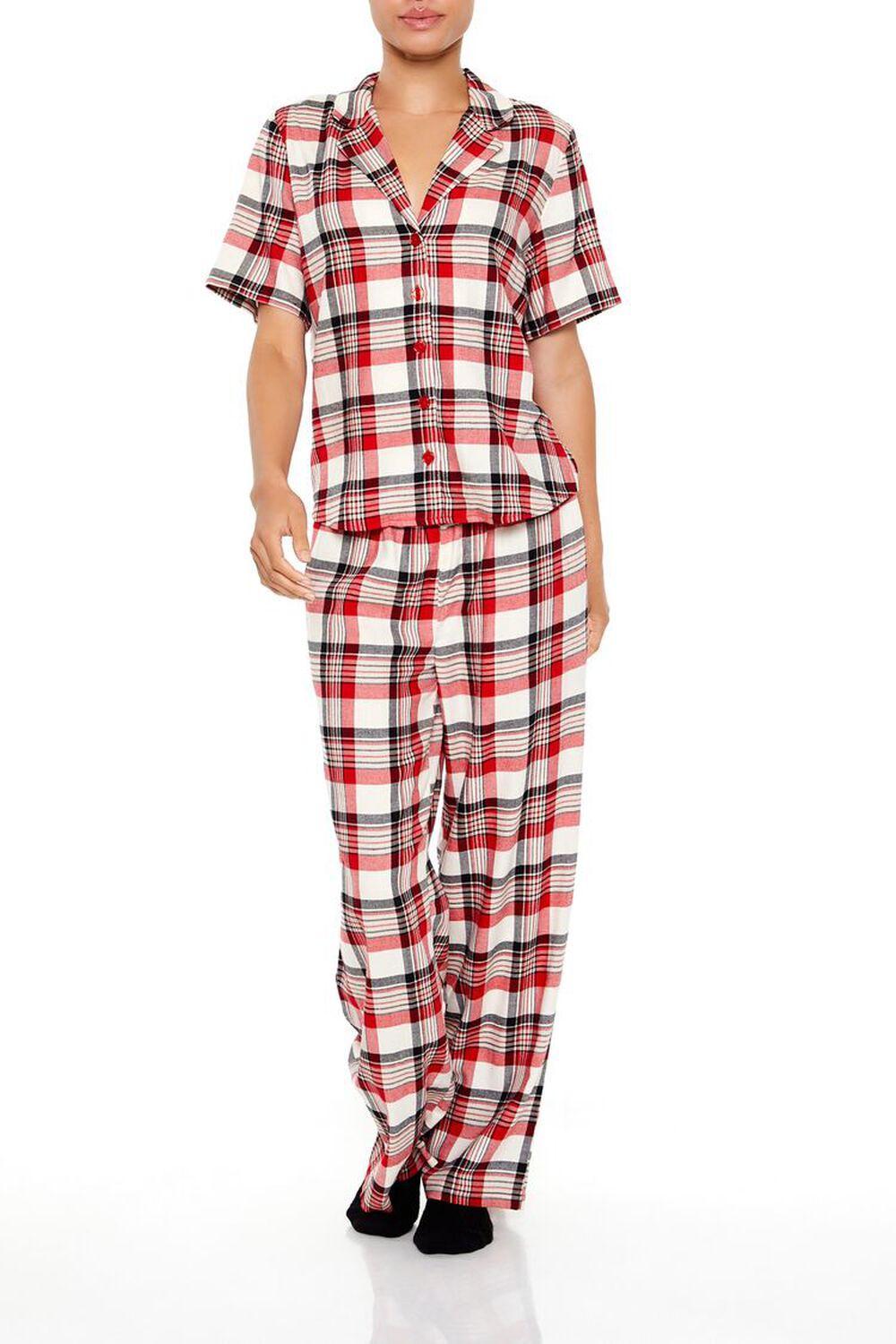 Plaid Shirt & Pants Flannel Pajama Set | Forever 21 Product Image
