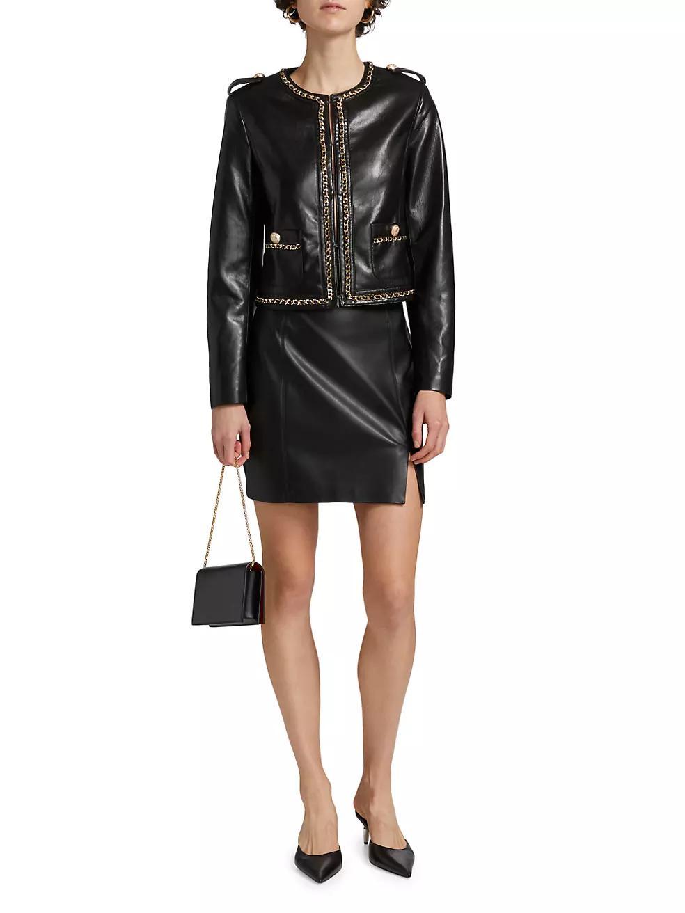 Jemmy Chain-Accented Faux Leather Jacket Product Image