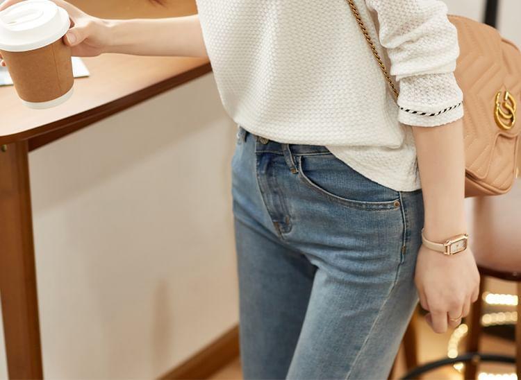 Long-Sleeve Crewneck Floral Patch Knit Top Product Image