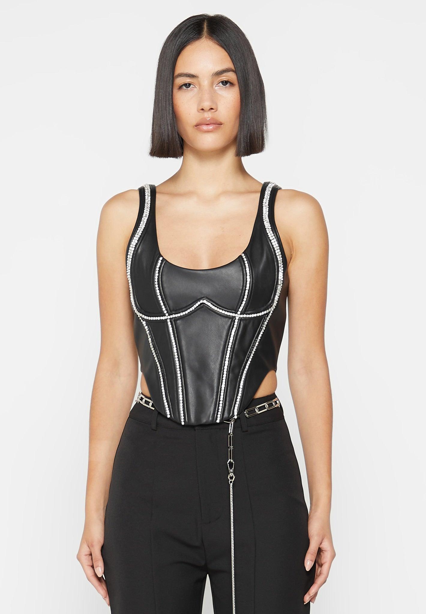 Leather Embellished Corset Top - Black Female Product Image