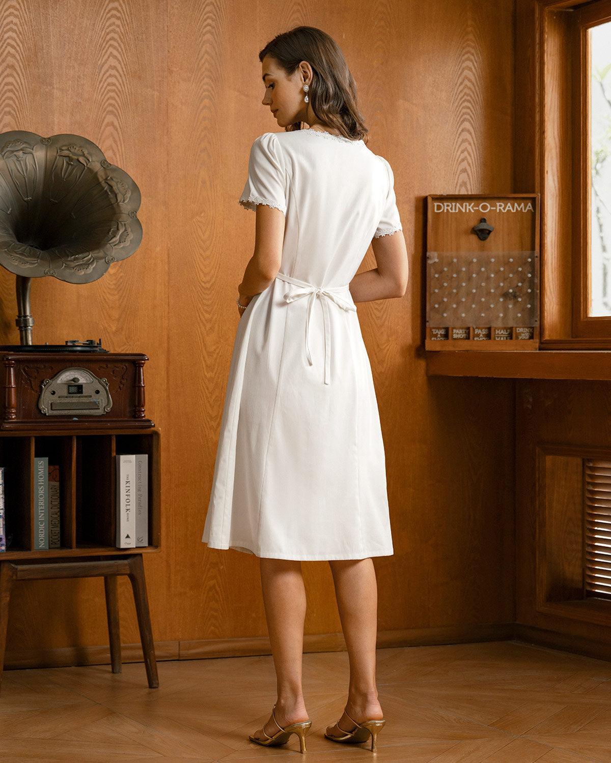 White Square Neck Button Midi Dress Product Image