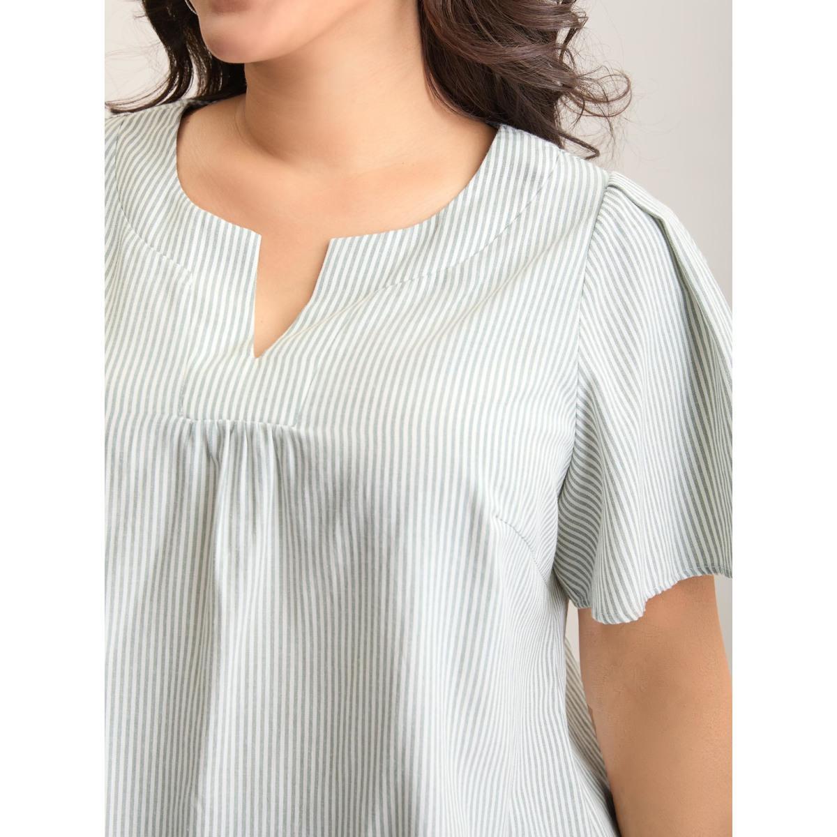 Plus Size Greenbean Striped Print Notched Collar Blouse Women Short sleeve Notched collar Work Blouses BloomChic 30/6X Product Image