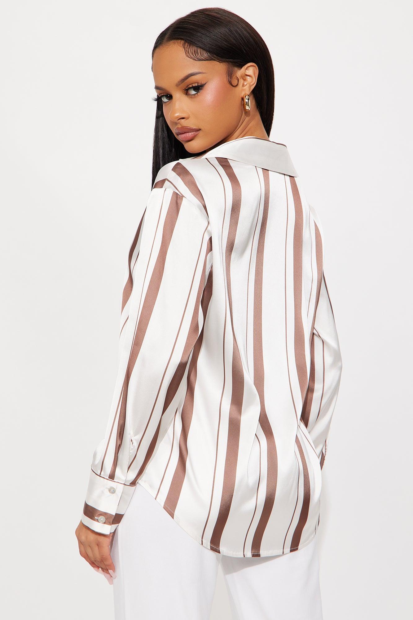 Anni Striped Satin Shirt - Brown/combo Product Image