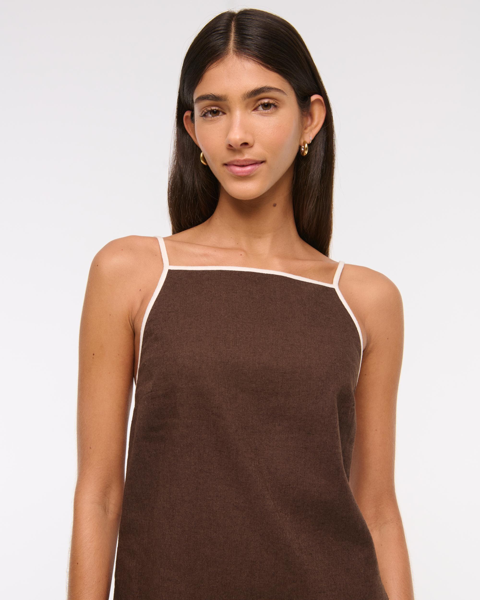 Linen-Blend Apron Mini Dress Product Image