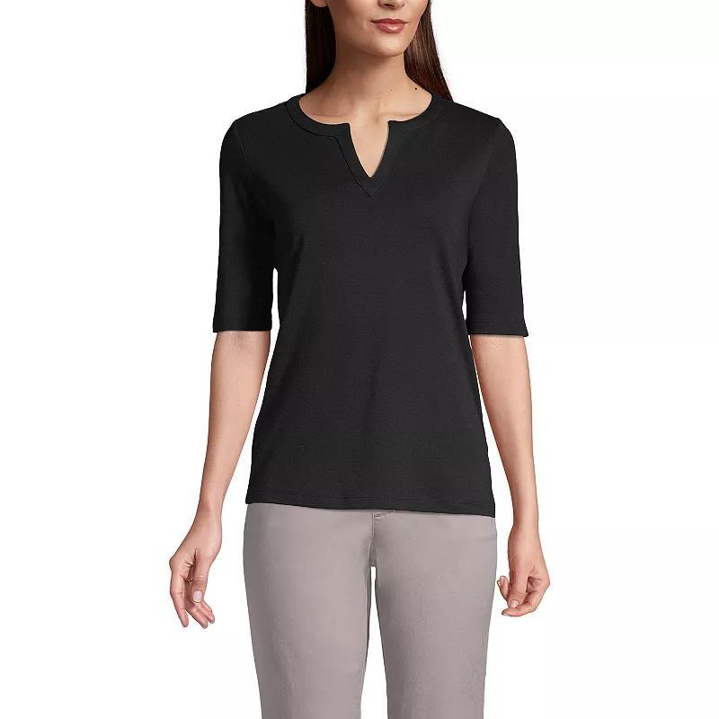 Womens Lands End Modern Half Sleeve Splitneck Top Blue Shadow Product Image