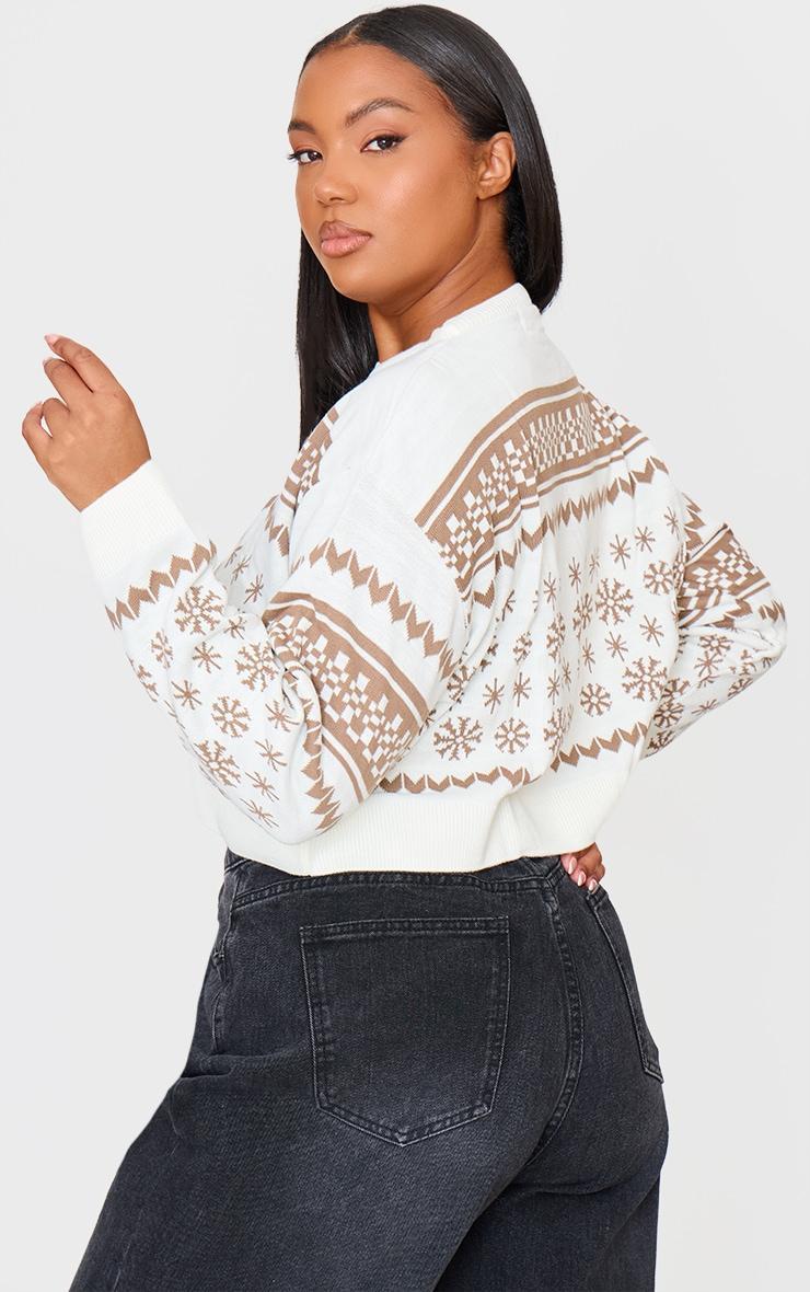Plus Cream Snowflake Fairisle Cropped Christmas Sweater Product Image