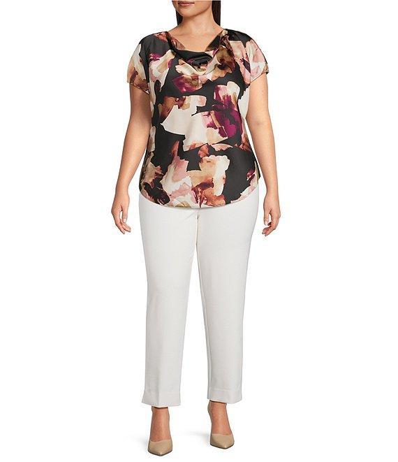 Anne Klein Plus Size Cowl Neck Short Sleeve Printed Satin Blouse Product Image