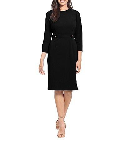 Womens London Times Solid 3/4 Sleeve Side Tab Dress Product Image