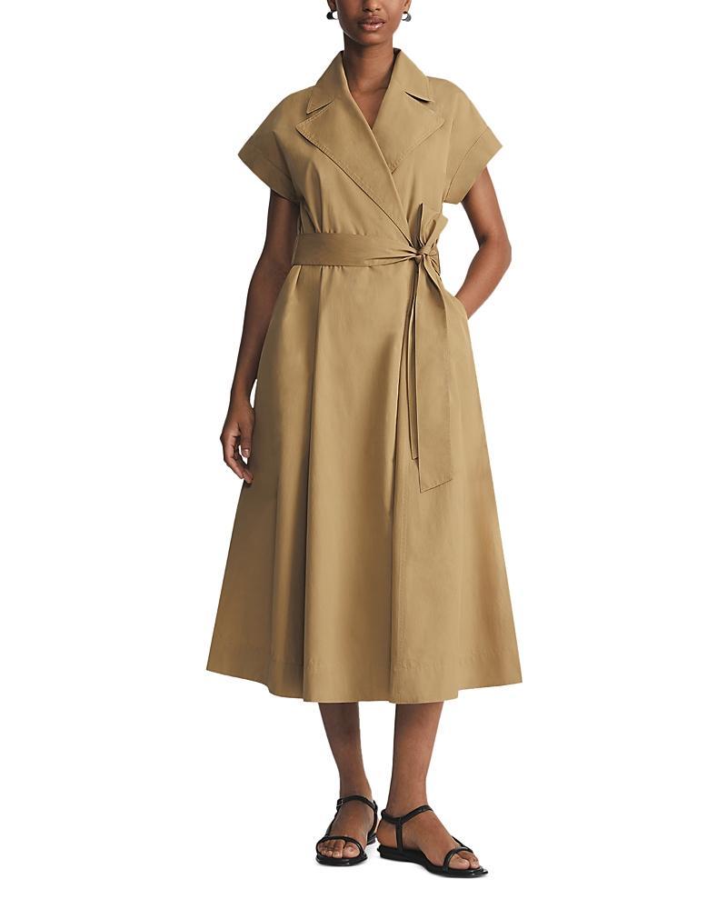 Belted Organic Cotton Poplin Midi Wrap Dress Product Image