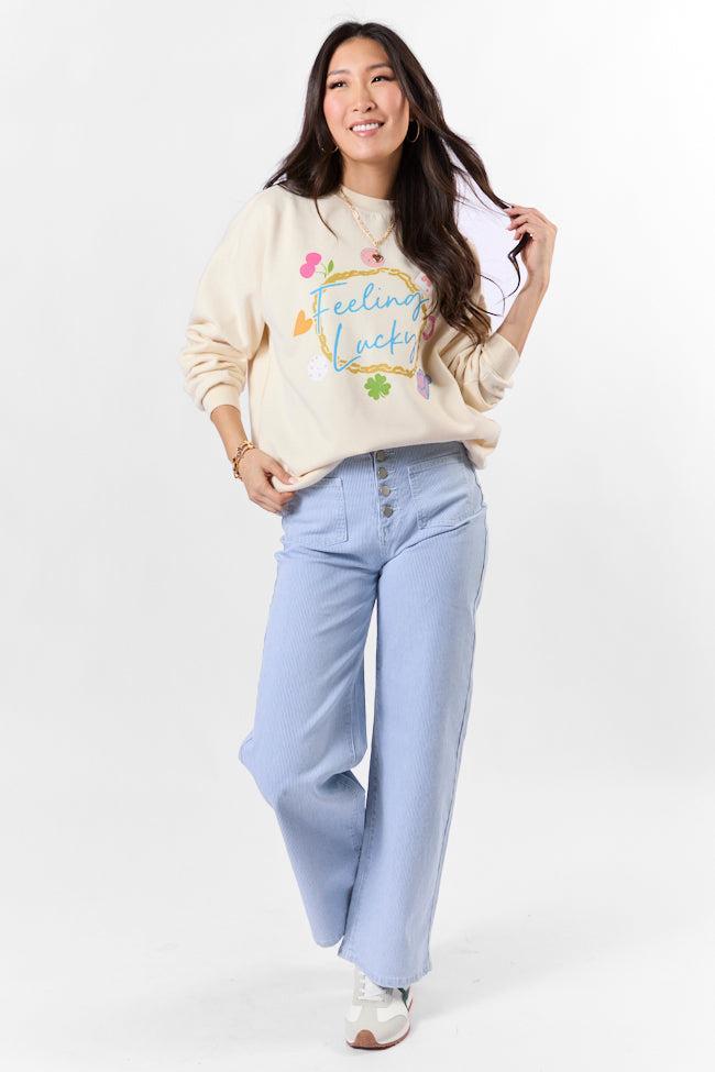 Feeling Lucky Sweet Cream Oversized Graphic Sweatshirt Product Image