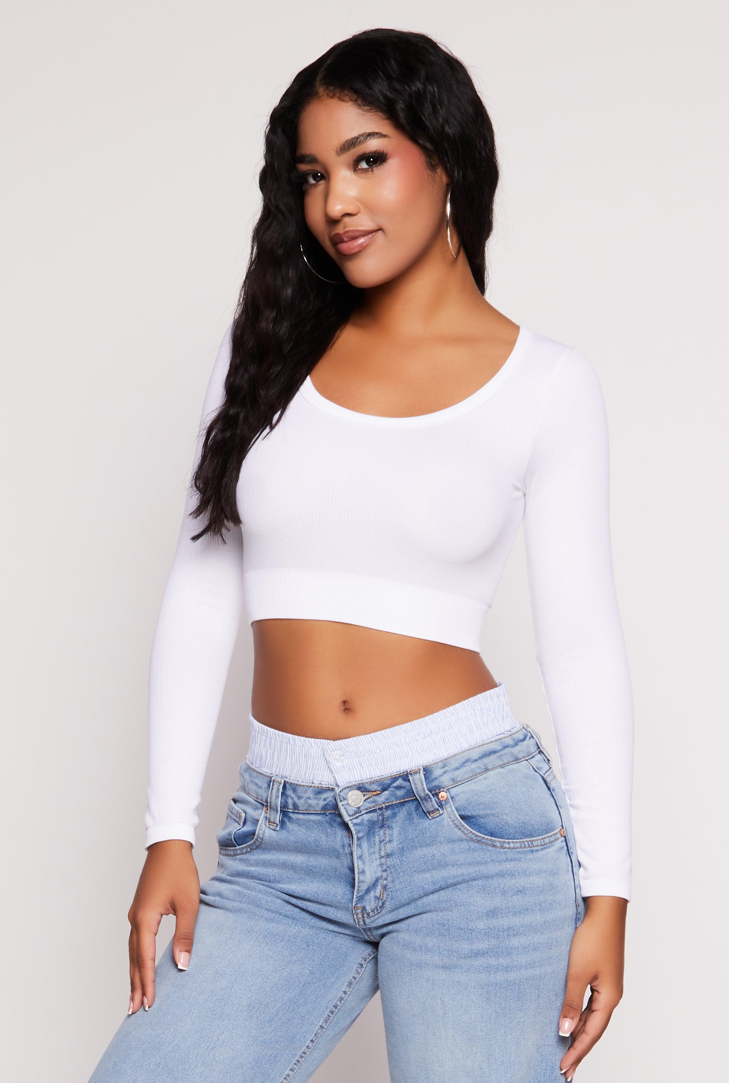 Womens Seamless Ribbed Scoop Neck Crop Top Product Image