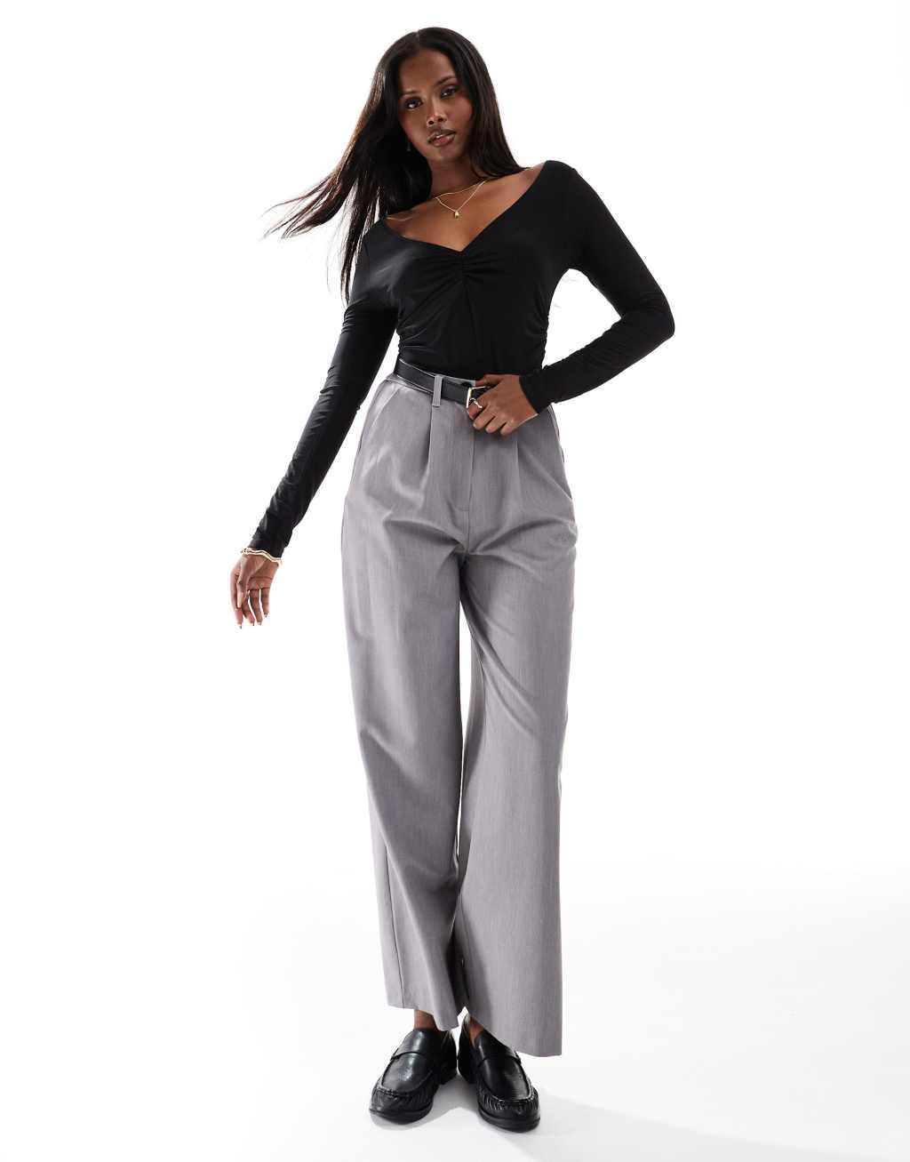 Miss Selfridge ruched v neck long sleeve top in black Product Image