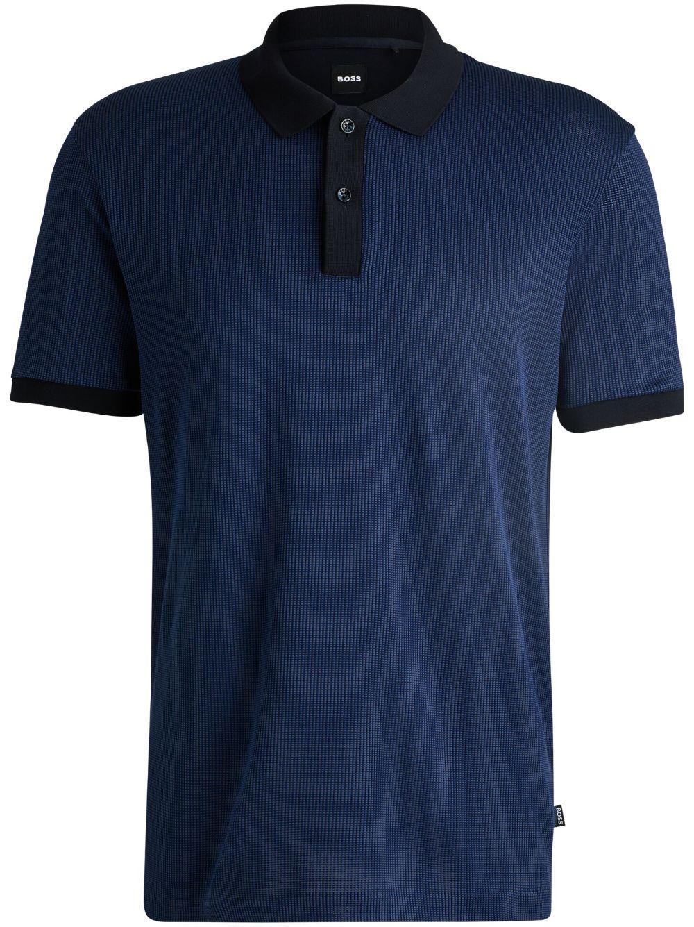 HUGO BOSS Structured-cotton Polo Shirt With Solid Trims In Dark Blue Product Image