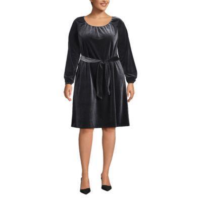 Women's Lands' End Velvet Belted Knee Length Dress, Size: Medium, Black Product Image