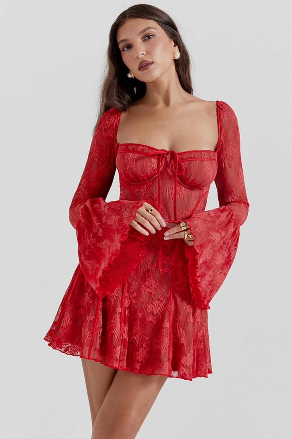 Analissa Scarlet Lace Corset Dress Product Image