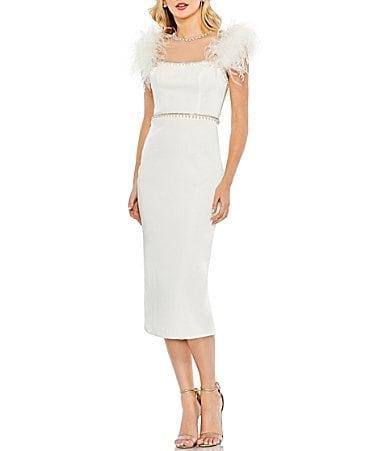 Womens Feather & Pearl-Embellished Midi-Dress Product Image