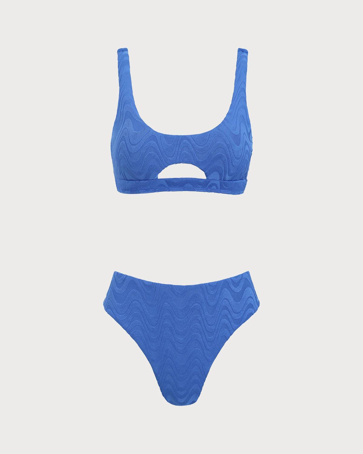 Blue Textured Cutout Bikini Set Product Image