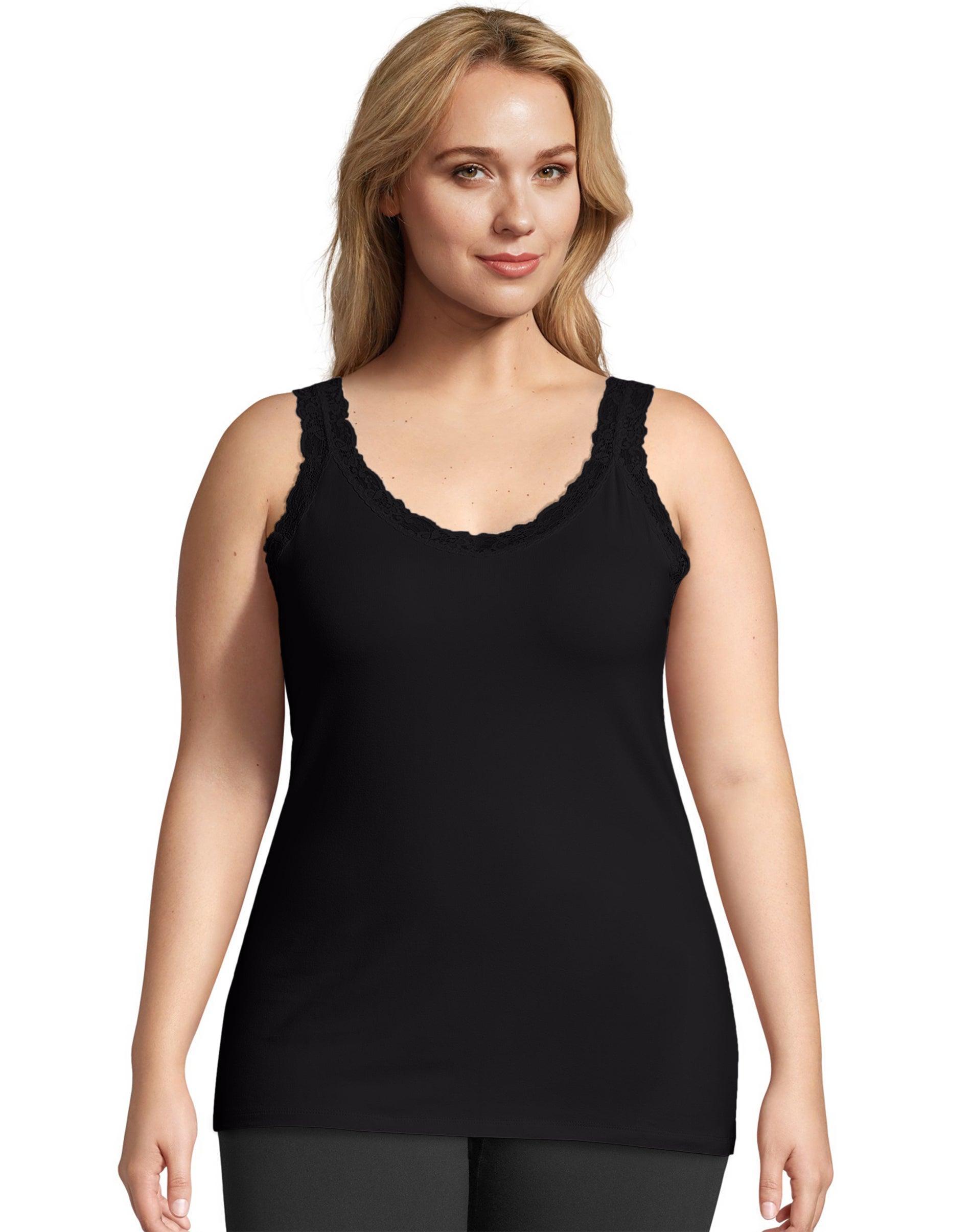 Plus Size Just My Size Jersey Lace Trim Tank Top, Womens Gray Grey Product Image