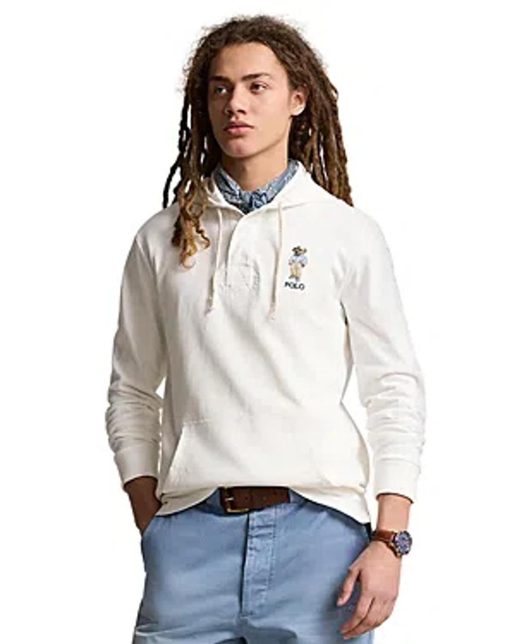 Cotton Jersey Polo Bear Embroidered Rugby Hoodie In Deckwash White Bear Product Image