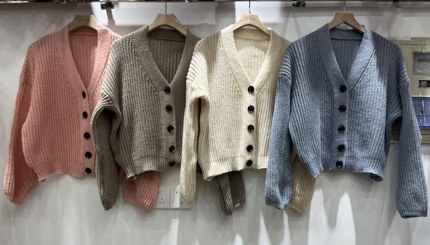 V-Neck Plain Cardigan Product Image