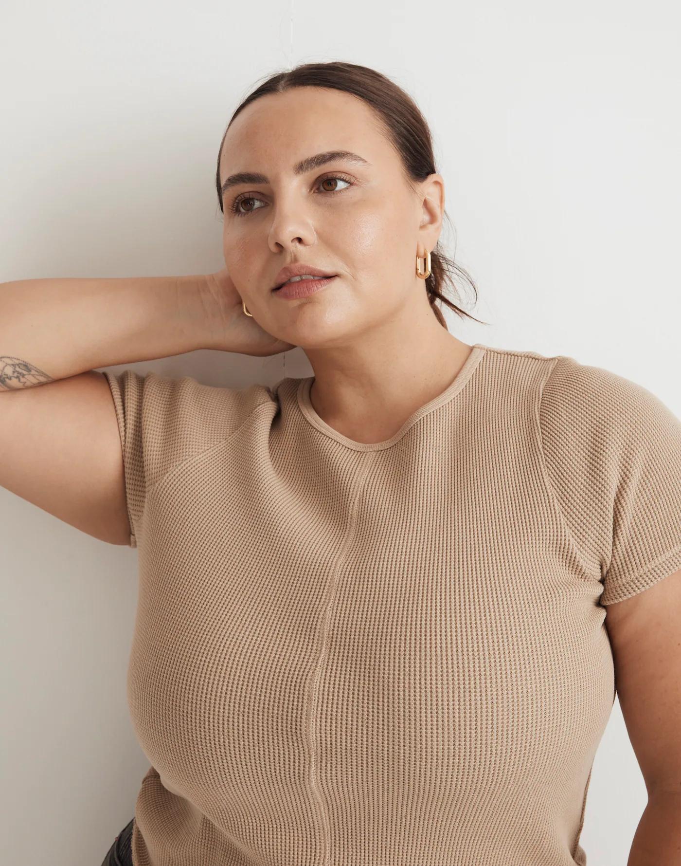 Waffle Knit Crewneck Short-Sleeve Crop Tee Product Image
