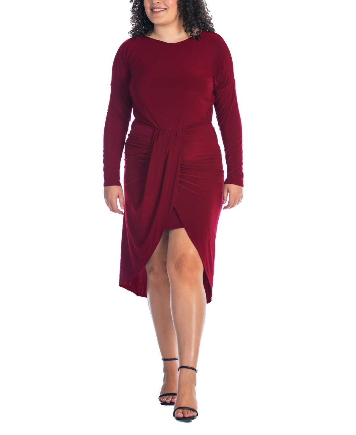 Plus Size 24Seven Comfort Apparel Long Sleeve Tulip Skirt Knee Length Dress, Women's, Size: 3XL, Avocado Product Image