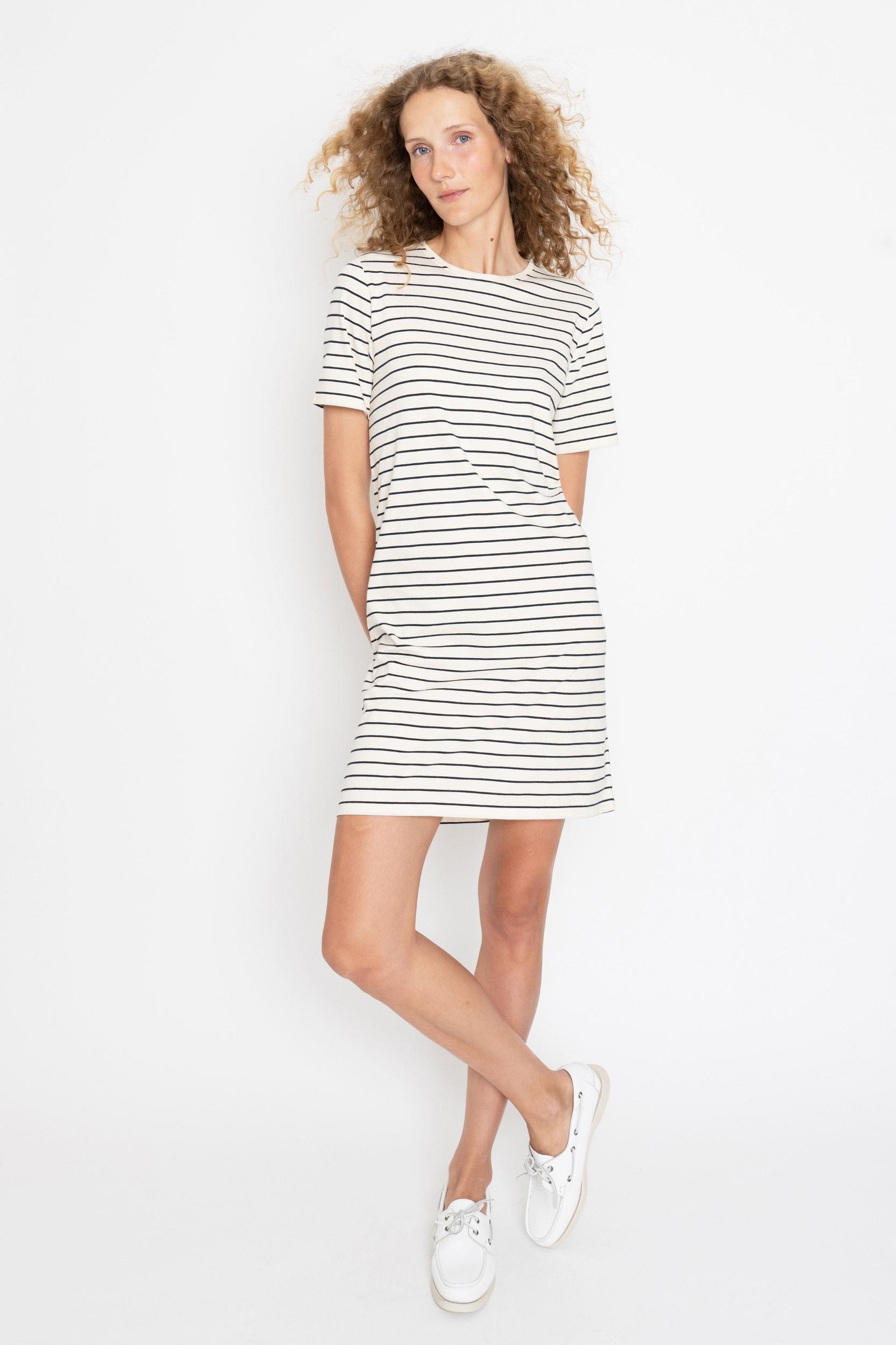 The Tee Dress - Cream/Navy Pinstripe Product Image